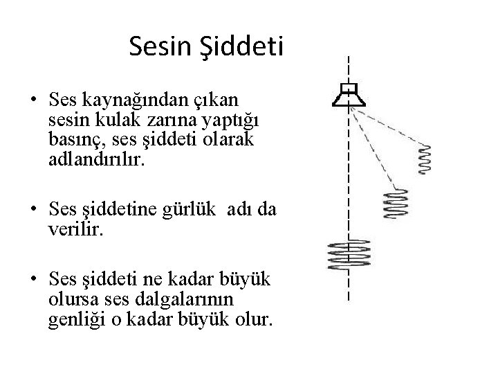 Sesin Şiddeti • Ses kaynağından çıkan sesin kulak zarına yaptığı basınç, ses şiddeti olarak Sesin Şiddeti • Ses kaynağından çıkan sesin kulak zarına yaptığı basınç, ses şiddeti olarak