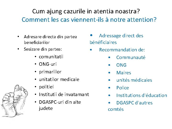 Cum ajung cazurile in atentia noastra? Comment les cas viennent-ils à notre attention? •