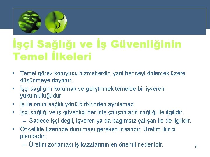 İşçi Sağlığı ve İş Güvenliğinin Temel İlkeleri • Temel görev koruyucu hizmetlerdir, yani her