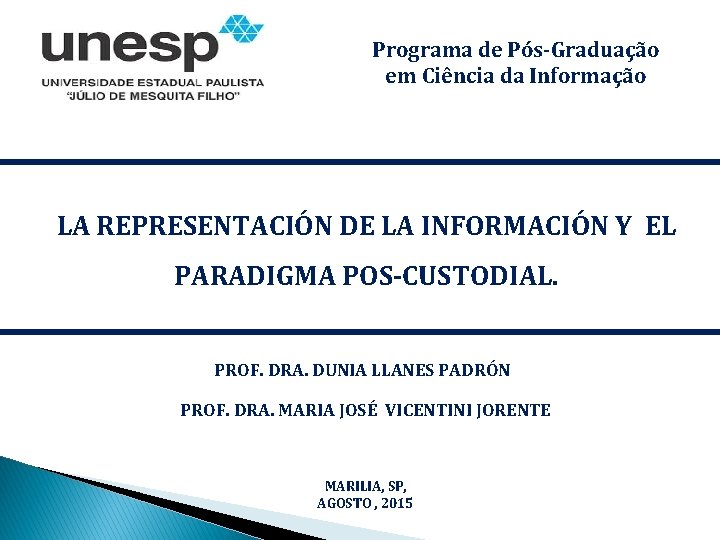 Programa de Pós-Graduação em Ciência da Informação LA REPRESENTACIÓN DE LA INFORMACIÓN Y EL