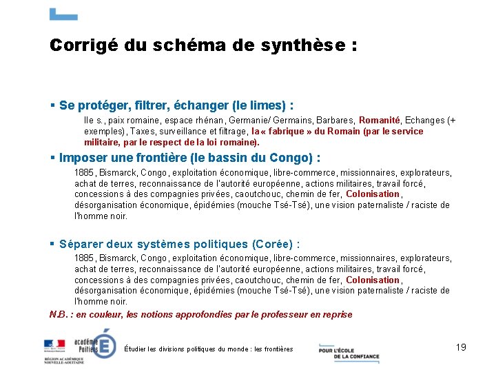 Corrigé du schéma de synthèse : § Se protéger, filtrer, échanger (le limes) :