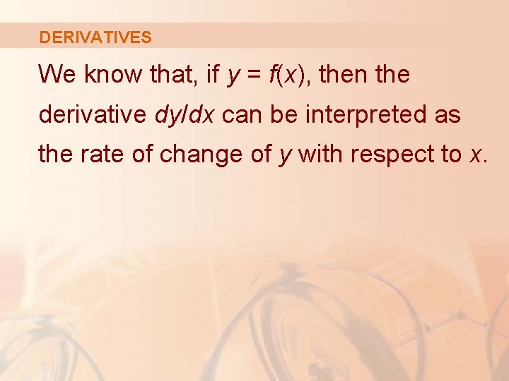 DERIVATIVES We know that, if y = f(x), then the derivative dy/dx can be