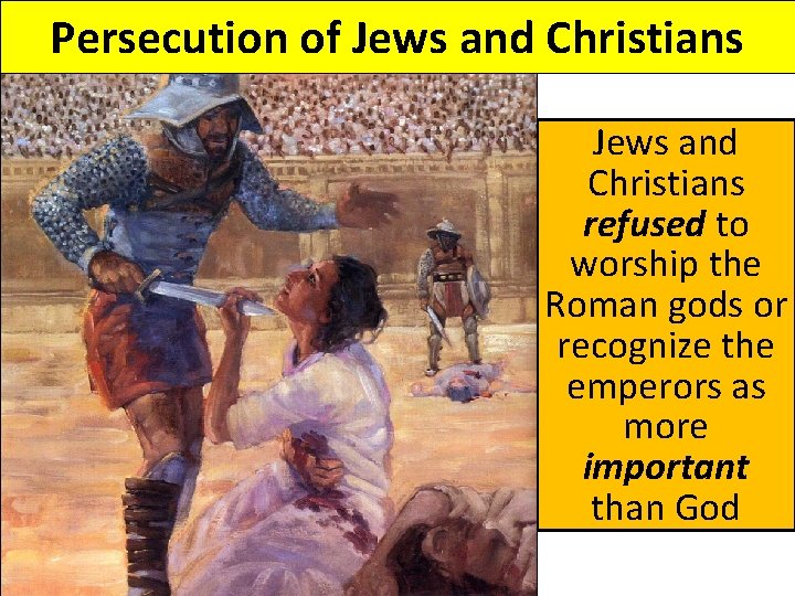 Persecution of Jews and Christians refused to worship the Roman gods or recognize the