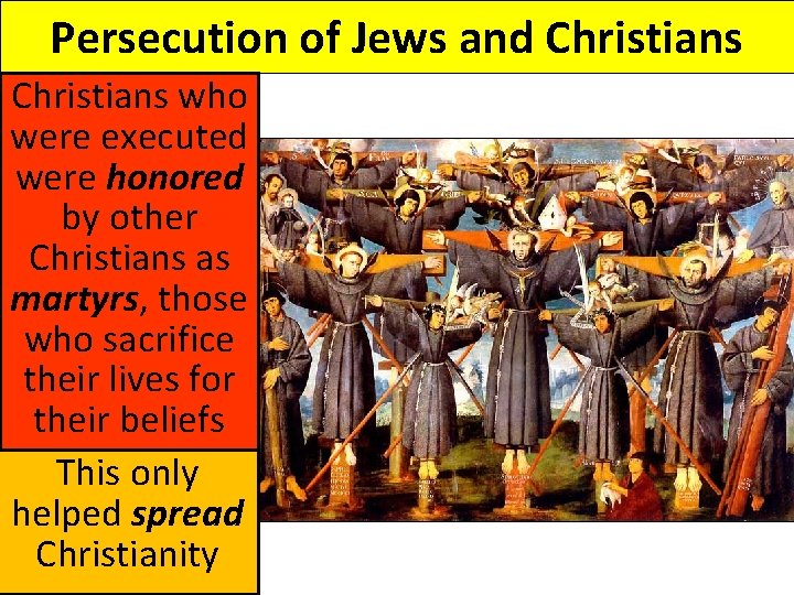 Persecution of Jews and Christians who were executed were honored by other Christians as