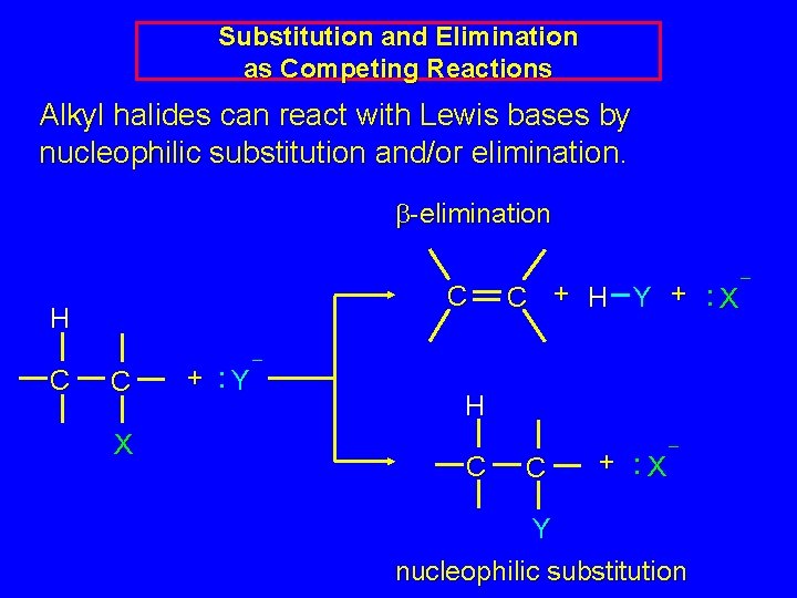 Substitution and Elimination as Competing Reactions Alkyl halides can react with Lewis bases by