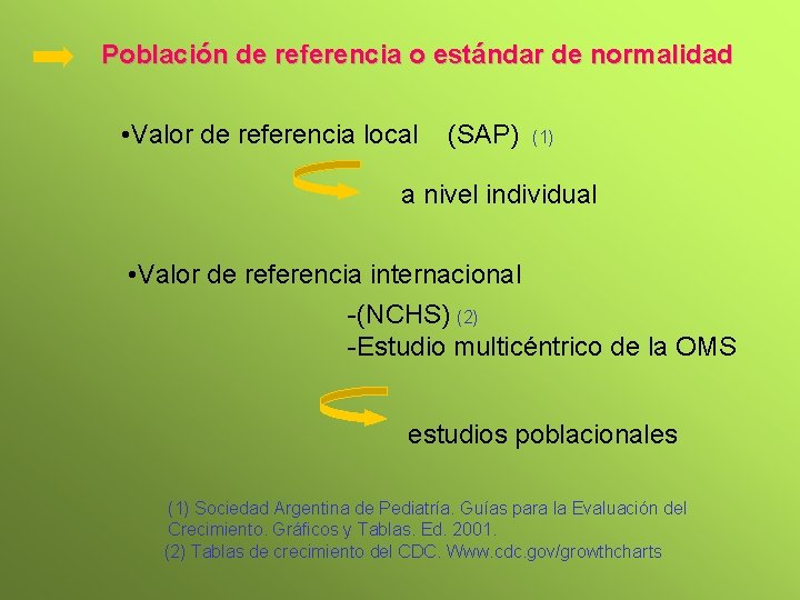 Población de referencia o estándar de normalidad • Valor de referencia local (SAP) (1)