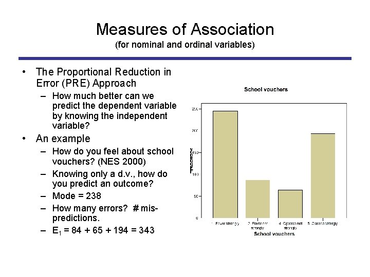 Measures of Association (for nominal and ordinal variables) • The Proportional Reduction in Error
