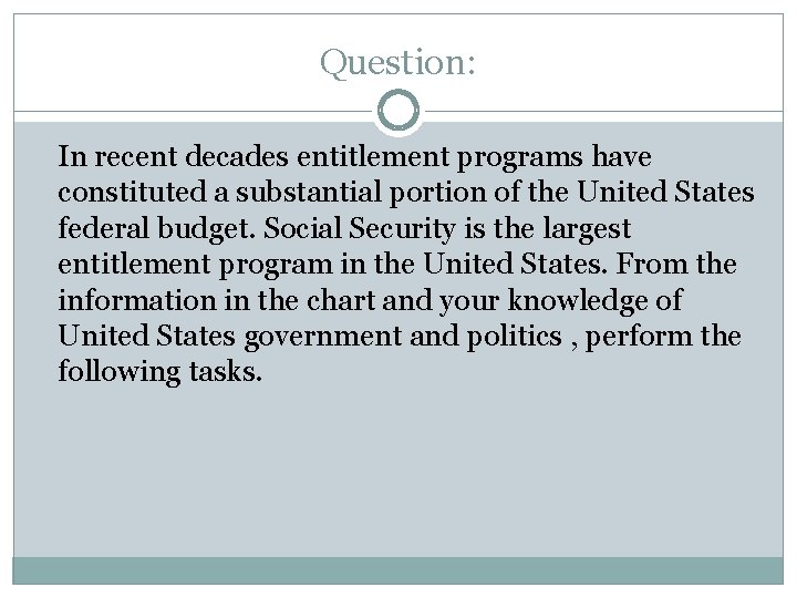 Question: In recent decades entitlement programs have constituted a substantial portion of the United