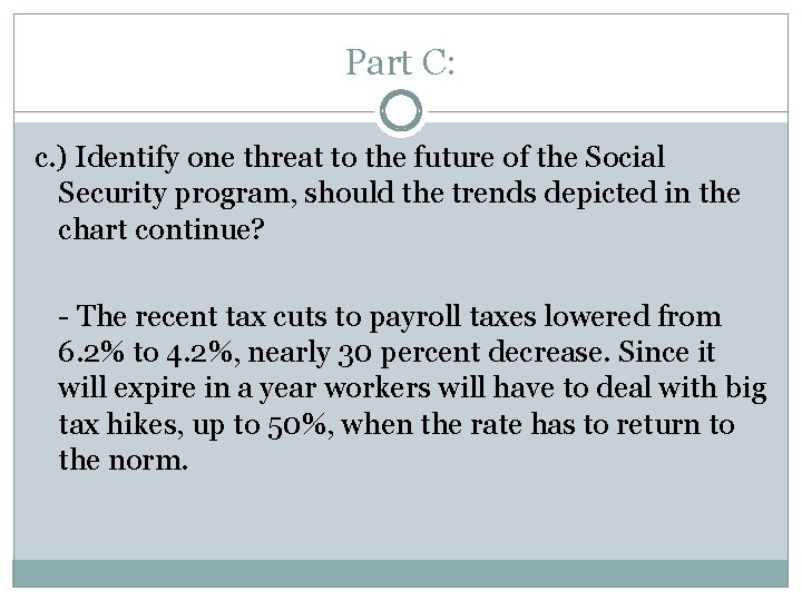 Part C: c. ) Identify one threat to the future of the Social Security