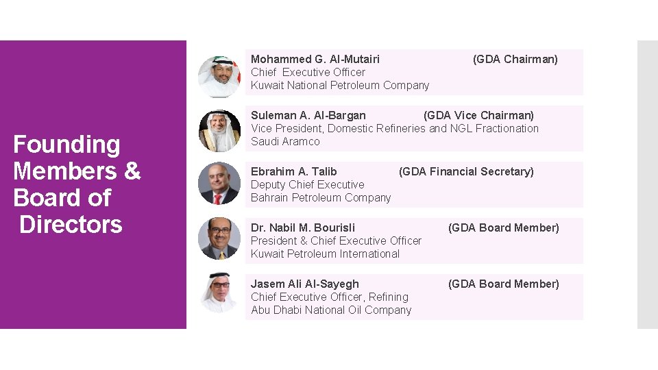Mohammed G. Al-Mutairi Chief Executive Officer Kuwait National Petroleum Company Founding Members & Board Mohammed G. Al-Mutairi Chief Executive Officer Kuwait National Petroleum Company Founding Members & Board
