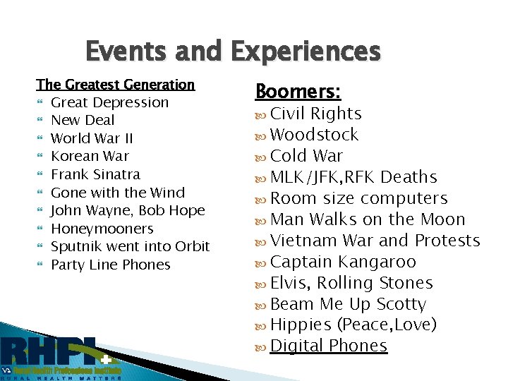 Events and Experiences The Greatest Generation Great Depression New Deal World War II Korean