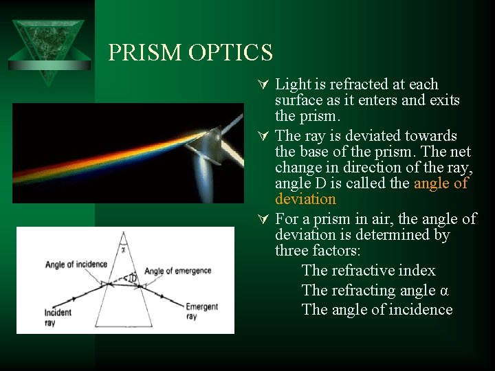 PRISM OPTICS Ú Light is refracted at each surface as it enters and exits PRISM OPTICS Ú Light is refracted at each surface as it enters and exits