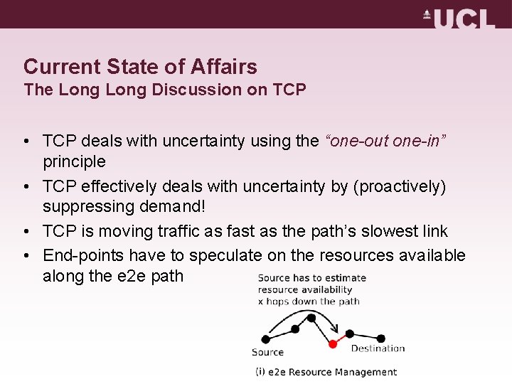 Current State of Affairs The Long Discussion on TCP • TCP deals with uncertainty