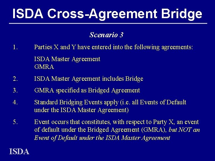 ISDA Cross-Agreement Bridge Scenario 3 1. Parties X and Y have entered into the