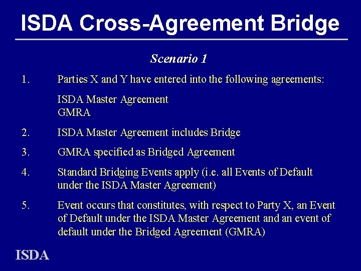 ISDA Cross-Agreement Bridge Scenario 1 1. Parties X and Y have entered into the