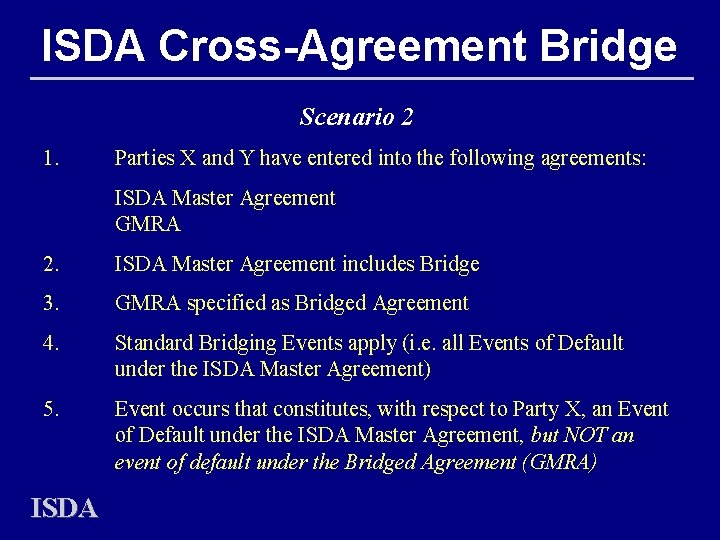 ISDA Cross-Agreement Bridge Scenario 2 1. Parties X and Y have entered into the