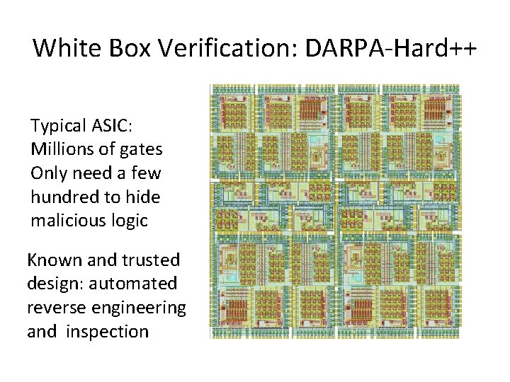 White Box Verification: DARPA-Hard++ Typical ASIC: Millions of gates Only need a few hundred