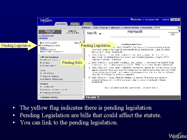 Pending Legislation Pending Bills • The yellow flag indicates there is pending legislation •