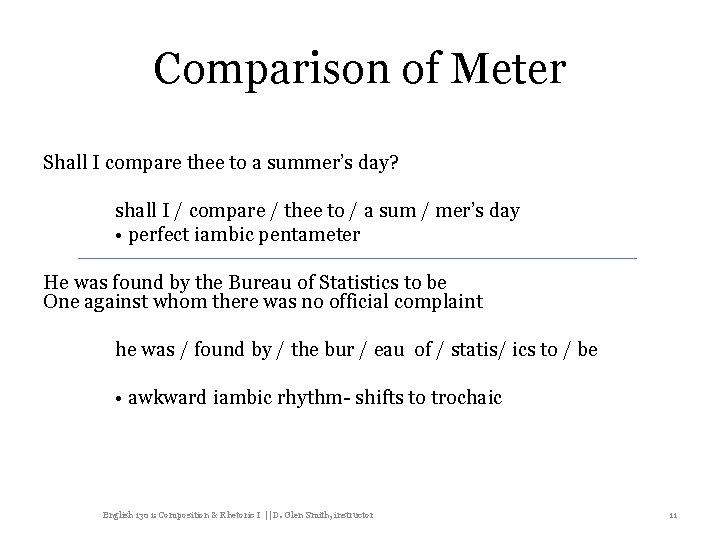 Comparison of Meter Shall I compare thee to a summer’s day? shall I /