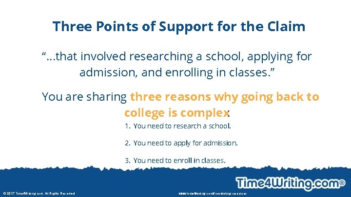 Three Points of Support for the Claim “. . . that involved researching a