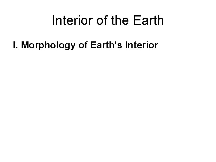 Interior of the Earth I. Morphology of Earth's Interior 