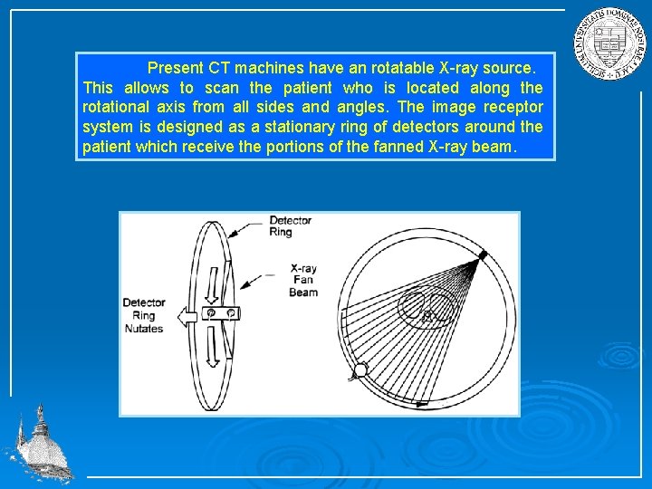 Present CT machines have an rotatable X ray source. This allows to scan the