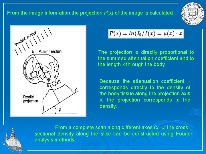 From the image information the projection P(x) of the image is calculated : The