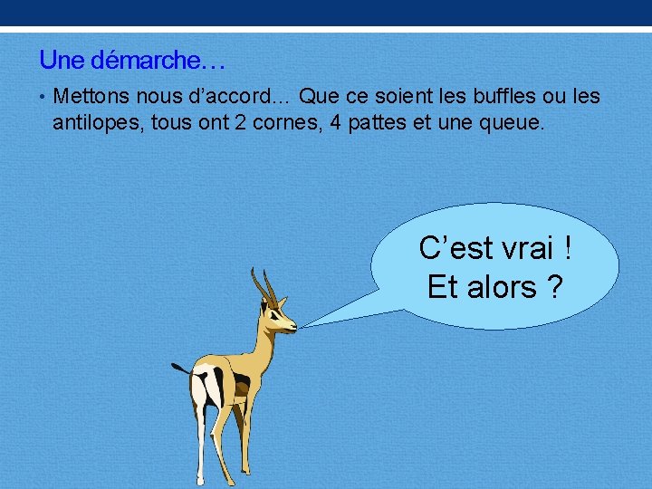 Une démarche… • Mettons nous d’accord… Que ce soient les buffles ou les antilopes,