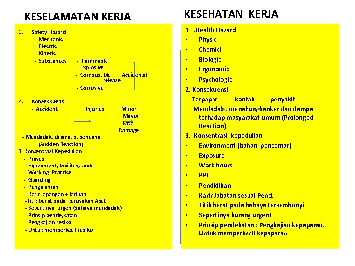 KESELAMATAN KERJA 1. 2. Safety Hazard - Mechanic - Electric - Kinetic - Substances