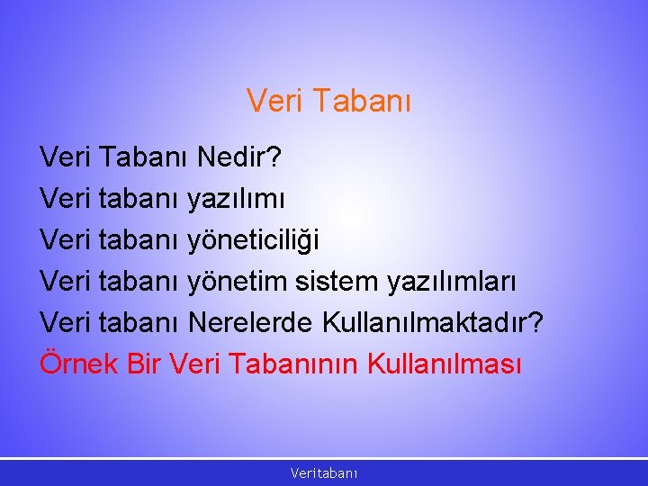 Veri Tabanı Nedir? Veri tabanı yazılımı Veri tabanı yöneticiliği Veri tabanı yönetim sistem yazılımları