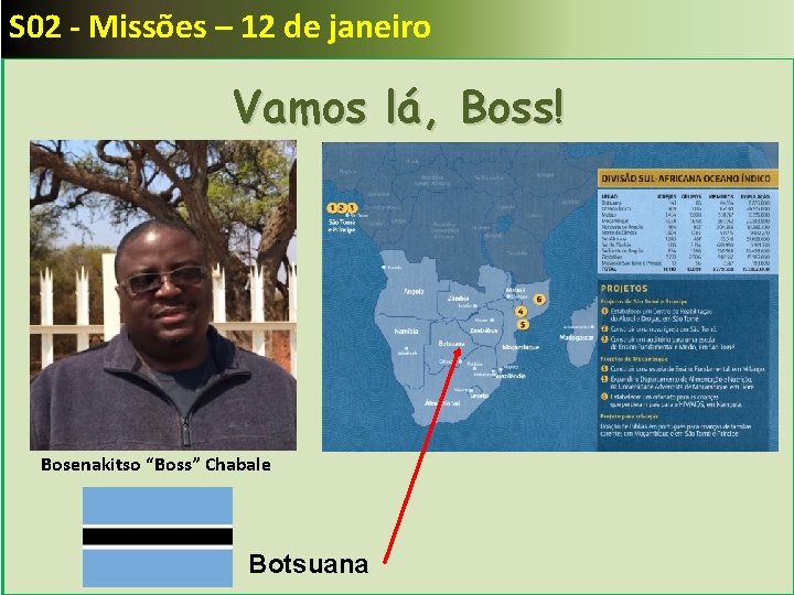 S 02 - Missões – 12 de janeiro Vamos lá, Boss! Bosenakitso “Boss” Chabale