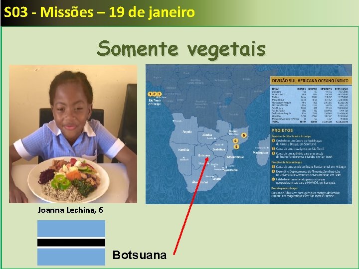 S 03 - Missões – 19 de janeiro Somente vegetais Joanna Lechina, 6 Botsuana