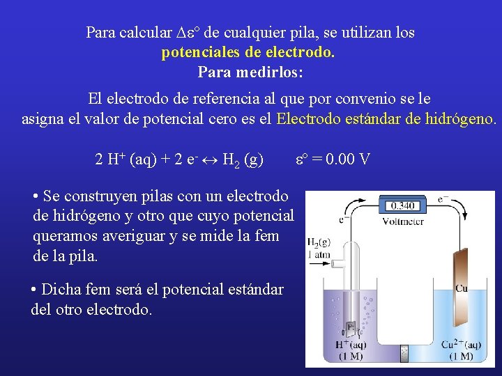 Para calcular Deº de cualquier pila, se utilizan los potenciales de electrodo. Para medirlos: