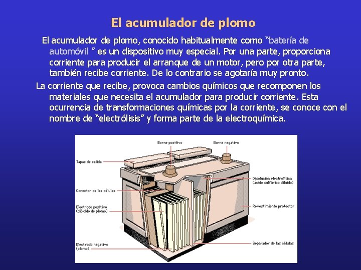 El acumulador de plomo, conocido habitualmente como “batería de automóvil ” es un dispositivo