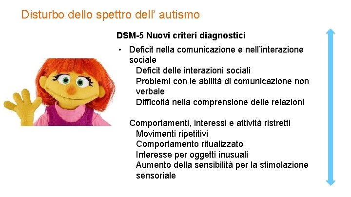 Disturbo dello spettro dell’ autismo DSM-5 Nuovi criteri diagnostici • Deficit nella comunicazione e