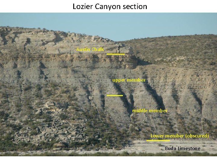 Lozier Canyon section Austin Chalk upper member middle member Lower member (obscured) Buda Limestone
