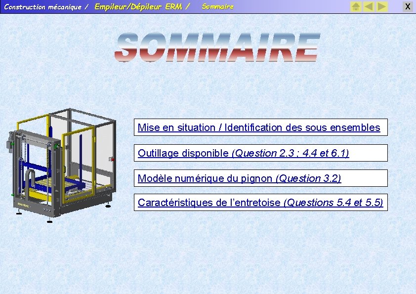 Construction mécanique / Empileur/Dépileur ERM / Sommaire Mise en situation / Identification des sous