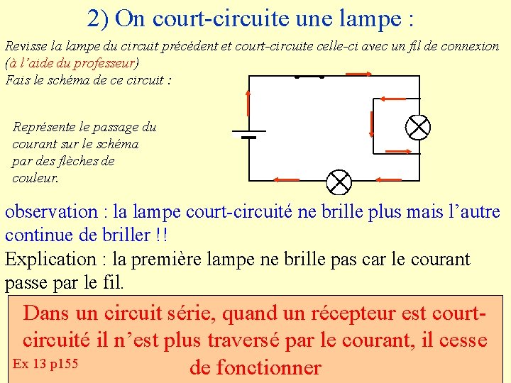 2) On court-circuite une lampe : Revisse la lampe du circuit précédent et court-circuite