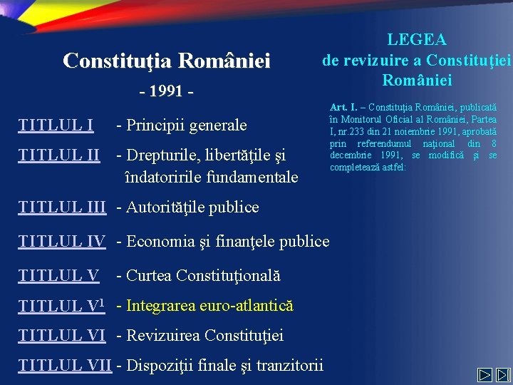 Constituţia României - 1991 TITLUL I LEGEA de revizuire a Constituţiei României - Principii