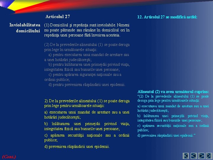 Articolul 27 12. Articolul 27 se modifică astfel: Inviolabilitatea (1) Domiciliul şi reşedinţa sunt