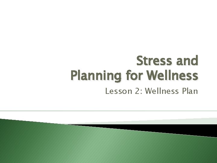 Stress and Planning for Wellness Lesson 2: Wellness Plan 