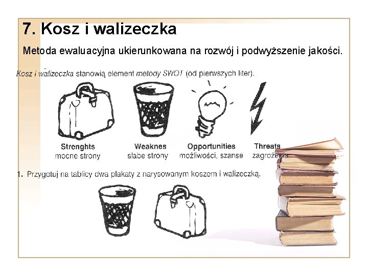 7. Kosz i walizeczka Metoda ewaluacyjna ukierunkowana na rozwój i podwyższenie jakości. 7. Kosz i walizeczka Metoda ewaluacyjna ukierunkowana na rozwój i podwyższenie jakości.