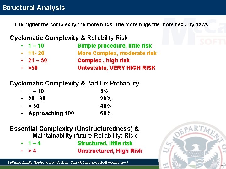 Structural Analysis … Providing Actionable Metrics Structural Analysis The higher the complexity the more Structural Analysis … Providing Actionable Metrics Structural Analysis The higher the complexity the more