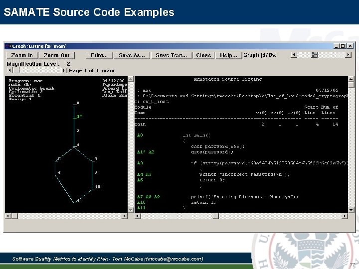 SAMATE Source Code Examples Software Quality Metrics to Identify Risk - Tom Mc. Cabe SAMATE Source Code Examples Software Quality Metrics to Identify Risk - Tom Mc. Cabe