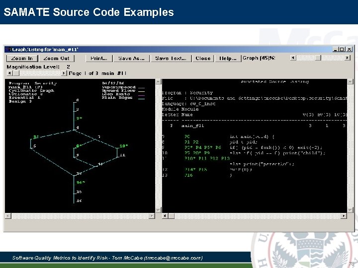 SAMATE Source Code Examples Software Quality Metrics to Identify Risk - Tom Mc. Cabe SAMATE Source Code Examples Software Quality Metrics to Identify Risk - Tom Mc. Cabe