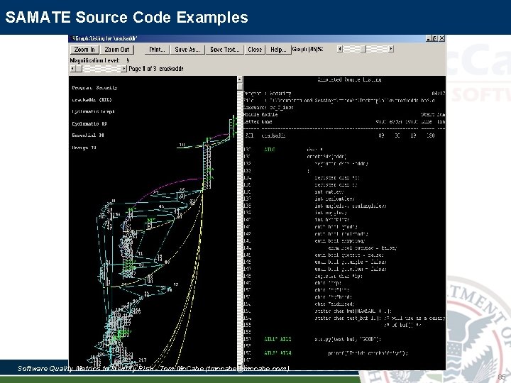 SAMATE Source Code Examples Software Quality Metrics to Identify Risk - Tom Mc. Cabe SAMATE Source Code Examples Software Quality Metrics to Identify Risk - Tom Mc. Cabe