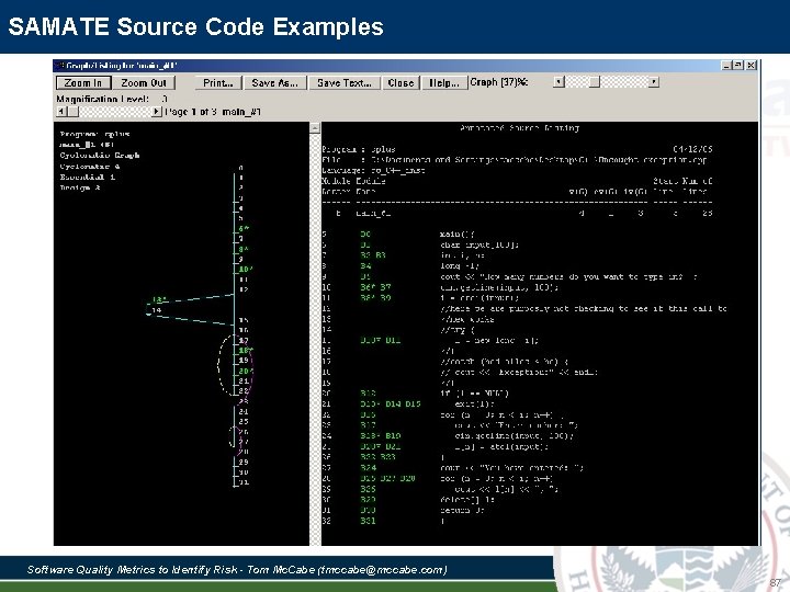 SAMATE Source Code Examples Software Quality Metrics to Identify Risk - Tom Mc. Cabe SAMATE Source Code Examples Software Quality Metrics to Identify Risk - Tom Mc. Cabe
