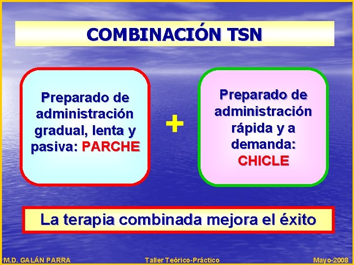 COMBINACIÓN TSN Preparado de administración gradual, lenta y pasiva: PARCHE + Preparado de administración