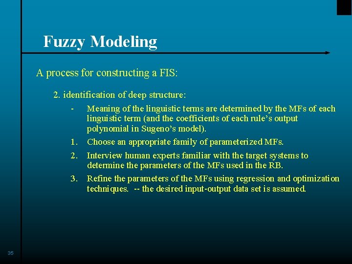 Fuzzy Modeling A process for constructing a FIS: 2. identification of deep structure: -