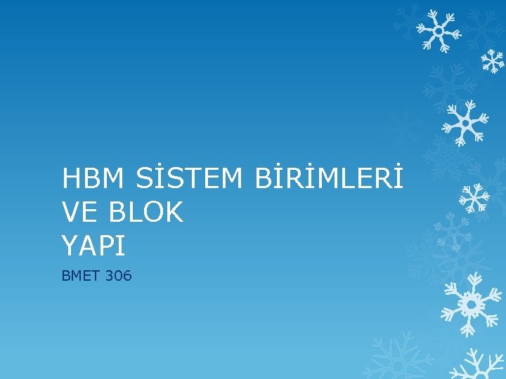 HBM SİSTEM BİRİMLERİ VE BLOK YAPI BMET 306 